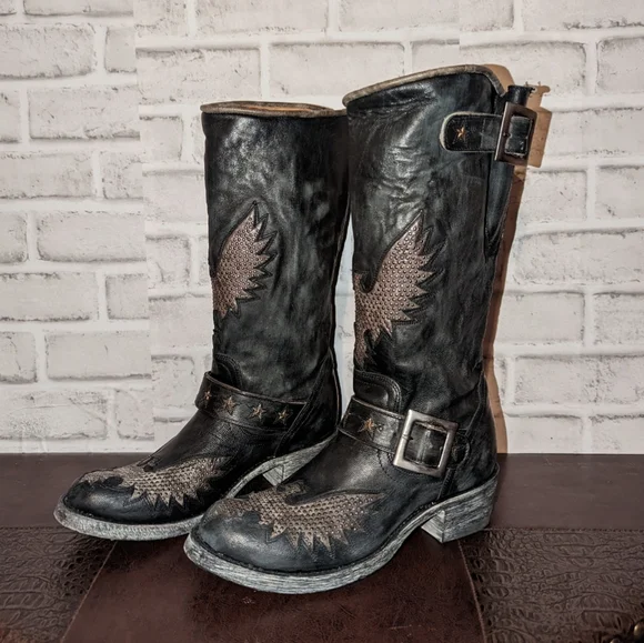 NEW Old Gringo Iron Eagle Black Distressed Riveted Biker Boots size 6.5 - Picture 3 of 13